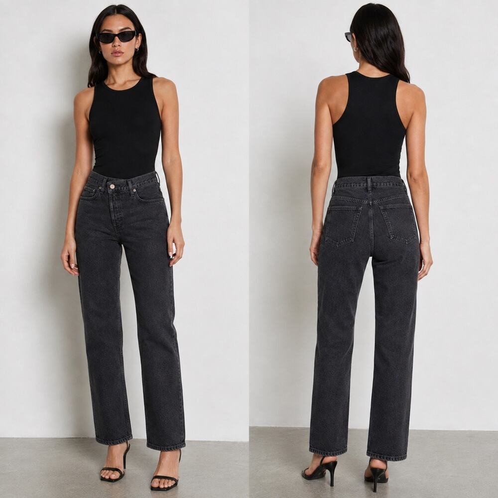 AGOLDE Criss Cross Jeans Shambles Black Size 26 Asymmetrical A097C-1157 NWOT